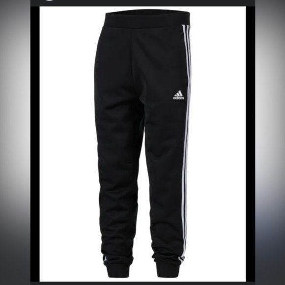 Youth Adidas Black 3 Stripe Core Tricot Joggers Track Pants - Picture 1 of 8